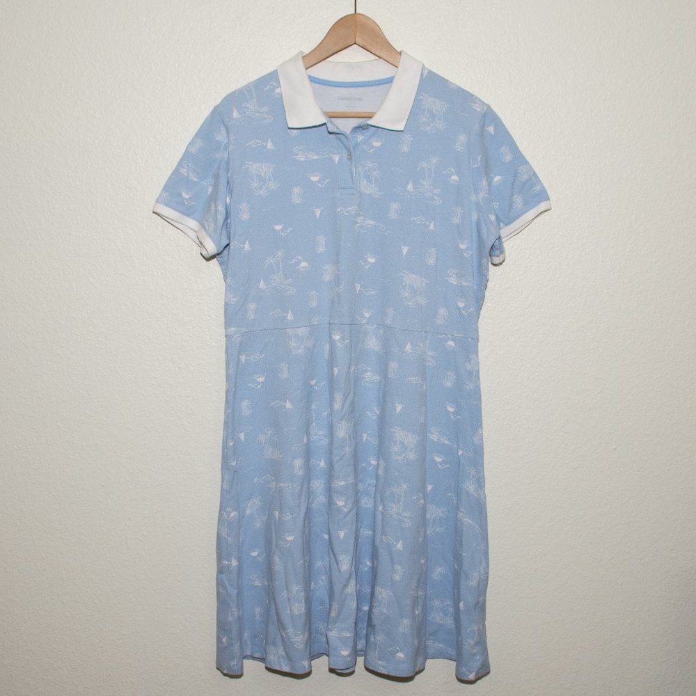 Lands' End Light Blue Short Sleeve Polo Dress with Sailboat Print